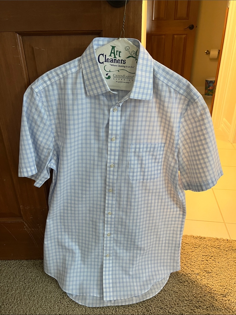 Charles Tyrwhitt Light Blue Windowpane Short Sleeve Button-Down Shirt